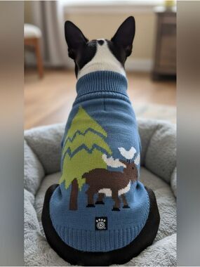 Blue Moose & Tree Knit Dog Sweater #DG13
